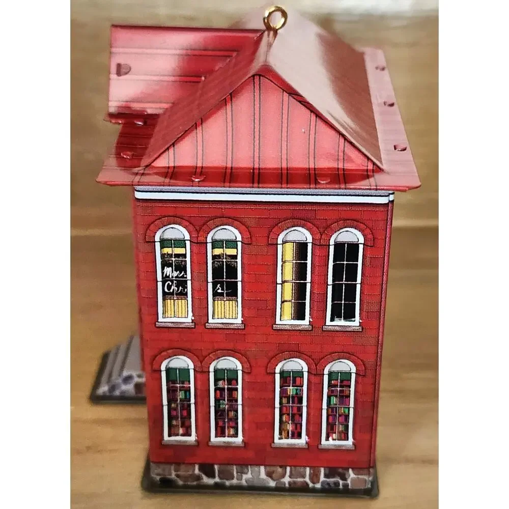 2003 Hallmark Schoolhouse and Flagpole Tin House Keepsake Ornament In Box